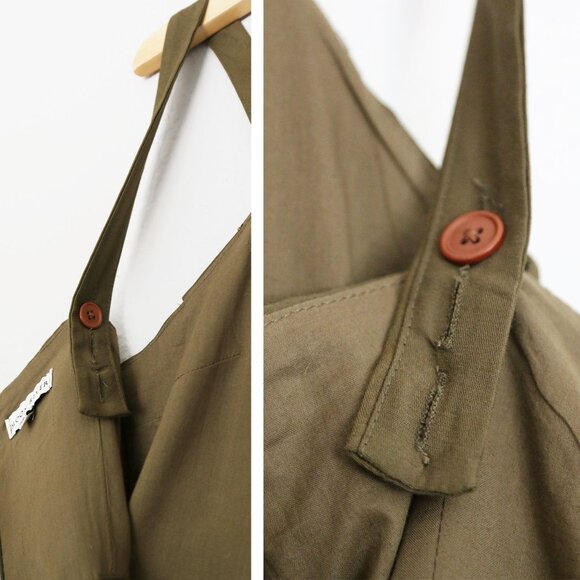 Moon River Olive Green Jumpsuit M Pleated Crisscross Cutout Wide Leg Pockets - Picture 12 of 16